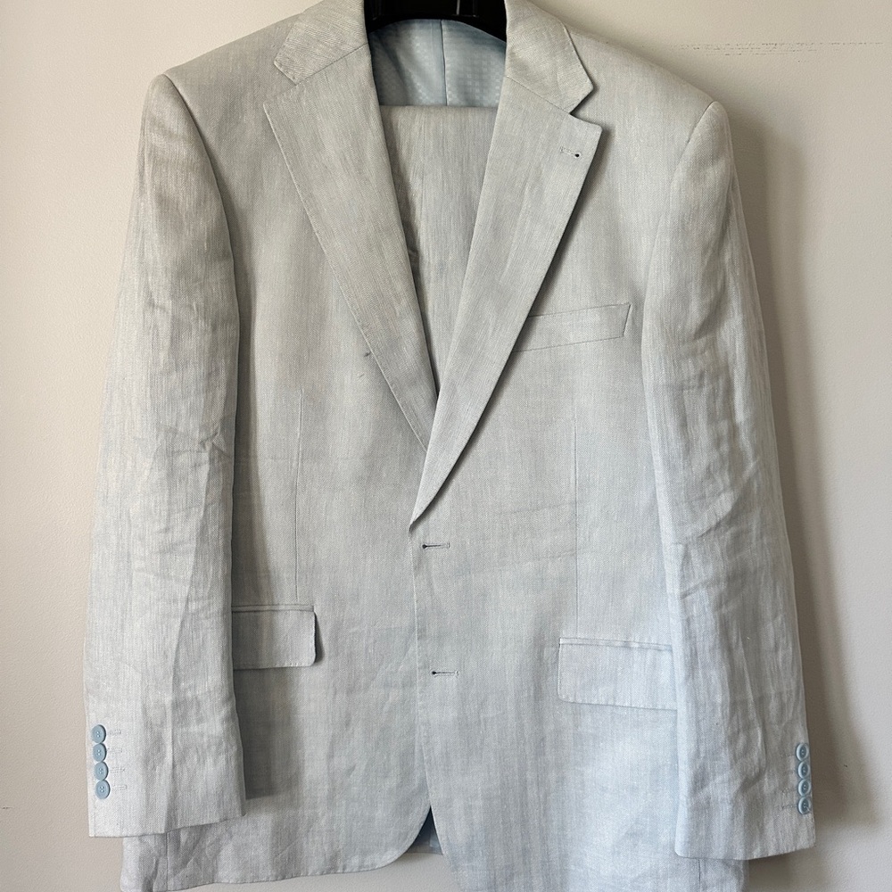Light Gray Men's Linen Blazer - Classic Single-Breasted Style
